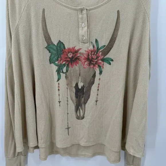 Wildfox Desert Dahlia Waffle knit Henley long sleeve tee - Picture 3 of 7